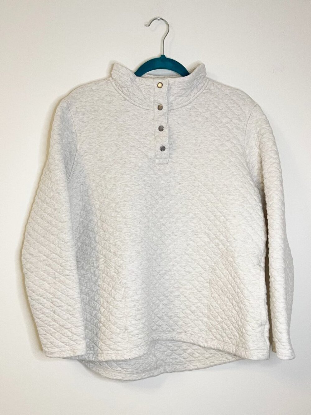 Duluth Trading Quilted Pullover Sweatshirt XL Oatmeal Snap Neck Cozy Top